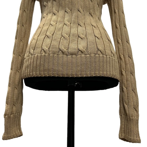 RALPH LAUREN Cable Knit Pullover Sweater Tan Pima Cotton Fitted Top Like New! - Picture 9 of 12